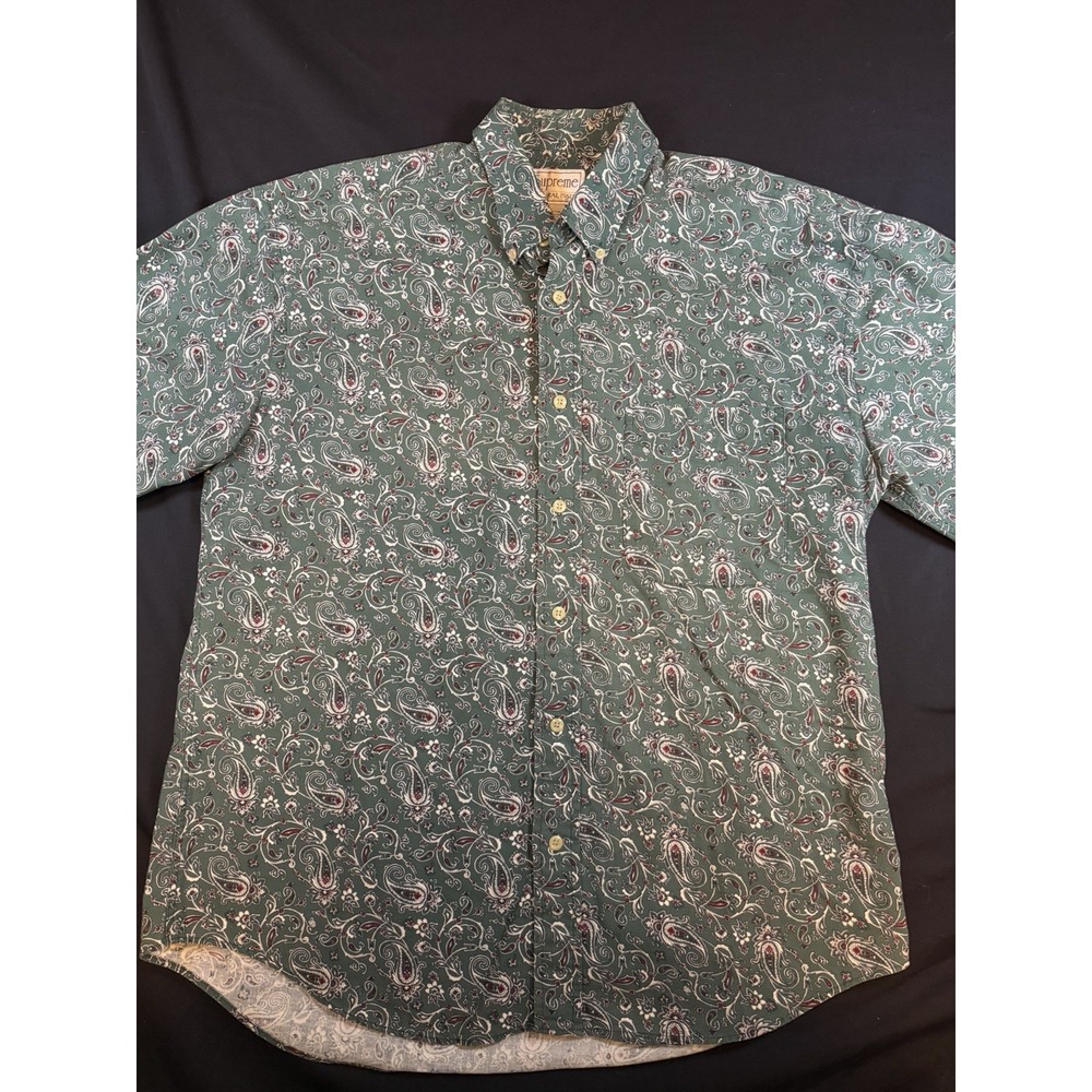 Vintage Supreme By Natural Issue Green Paisley Men's LS Dress Shirt, L